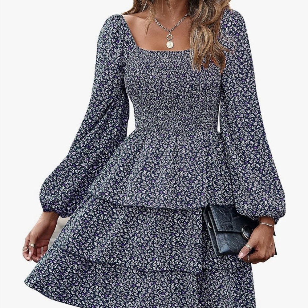 Navy Floral Smocked Dress